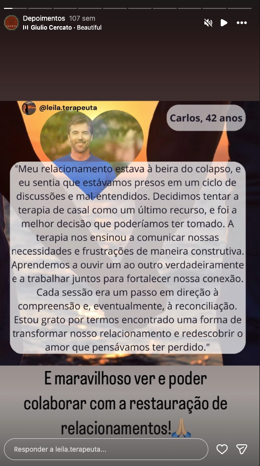 Depoimento de cliente sobre terapia de casal